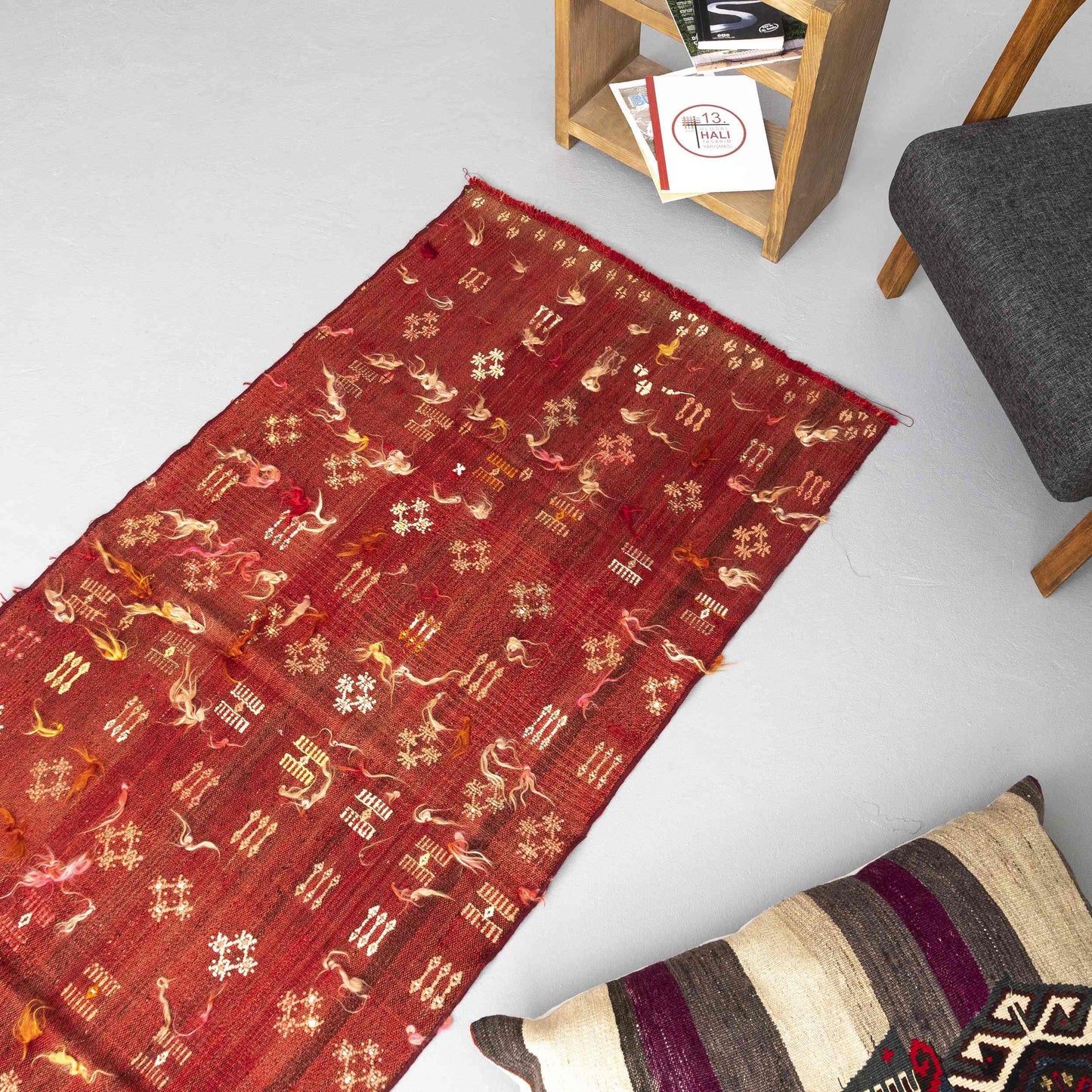 Oriental Kilim Cicim Handmade Wool On Wool 88 x 194 Cm - 2' 11'' x 6' 5'' Red C014 ER01