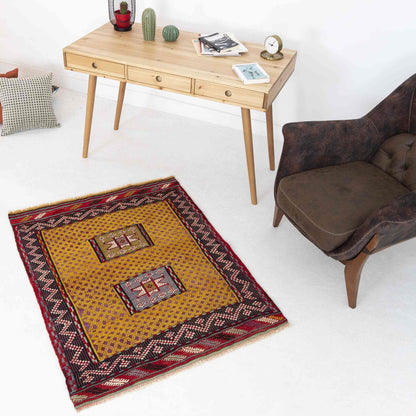 Oriental Kilim Cicim Handmade Wool On Wool 99 x 133 Cm - 3' 3'' x 4' 5'' Yellow C006 ER01