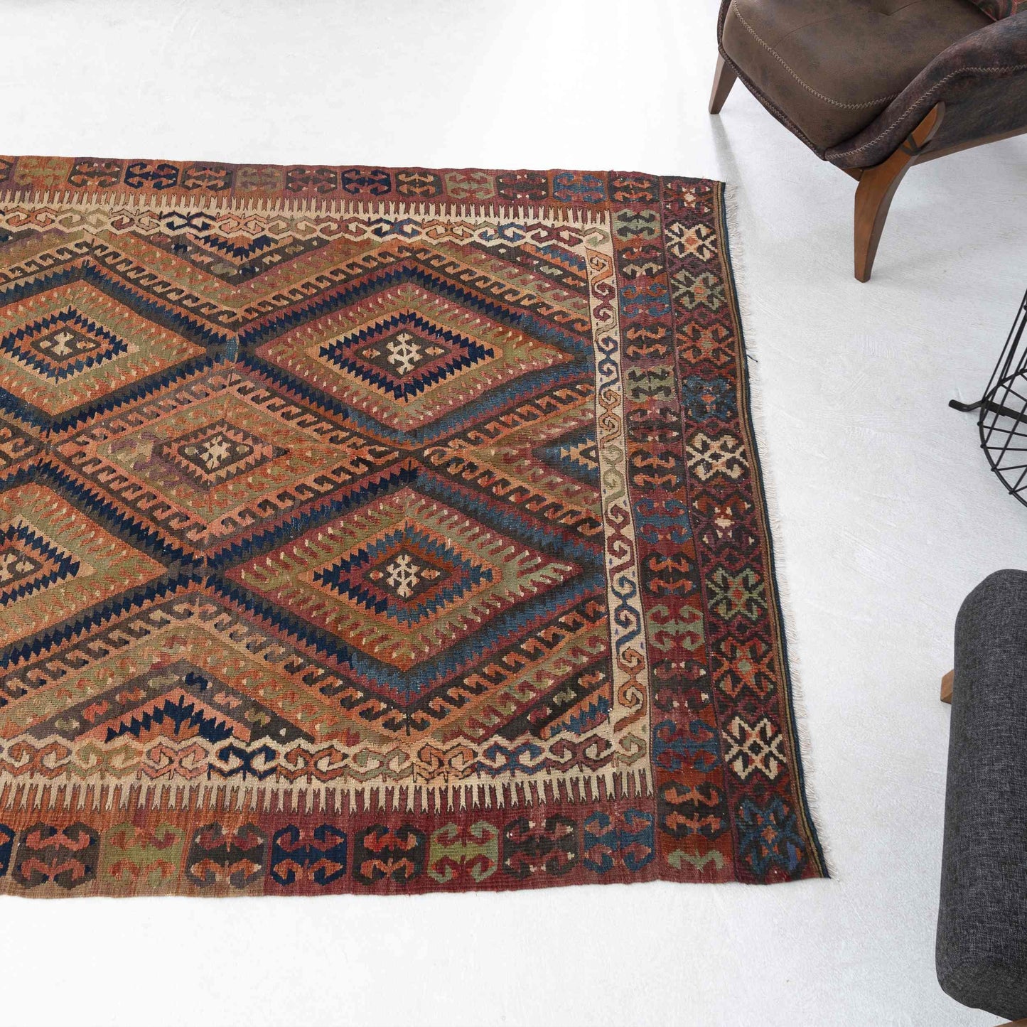 Oriental Kilim Fethiye Handmade Wool On Wool 175 x 183 Cm - 5' 9'' x 6' 1'' Orange C011 ER12