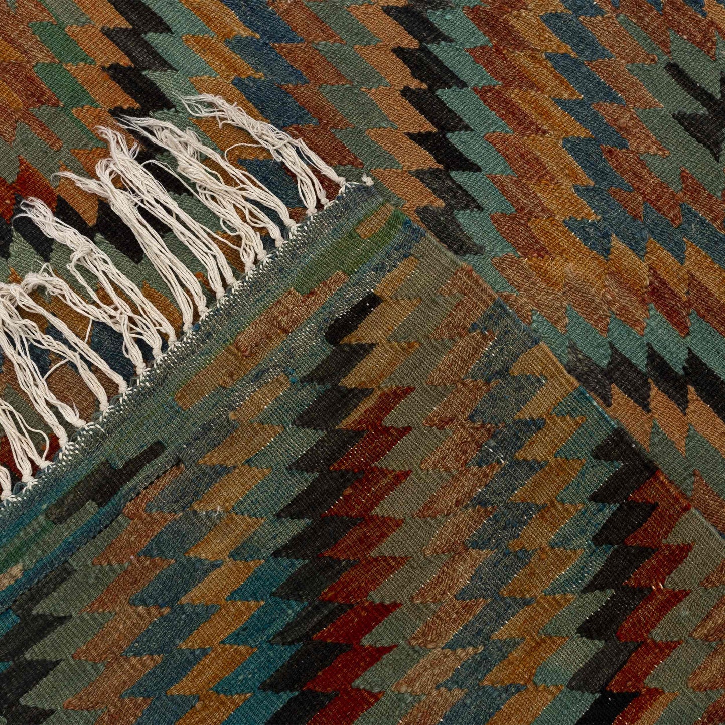 Oriental Kilim Fethiye Handmade Wool On Wool 176 x 265 Cm - 5' 10'' x 8' 9'' Green C015 ER12