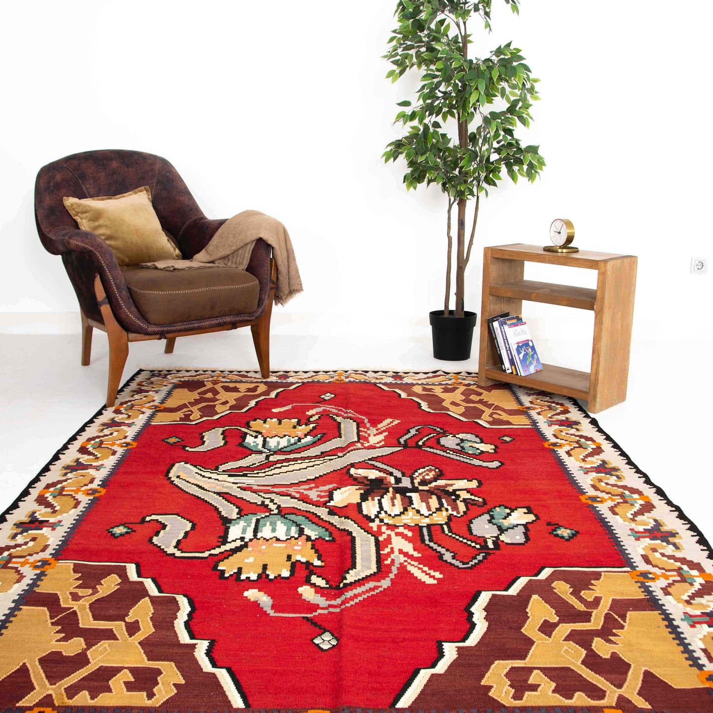 Auténtico Kilim Gocmen Lana sobre lana hecha a mano 172 x 238 cm - 5' 8'' X 7' 10'' Rojo C014 ER12