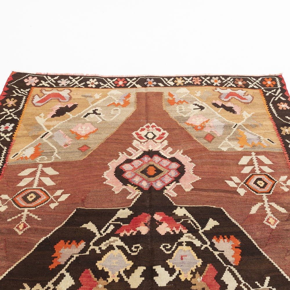 Auténtico Kilim Gocmen Lana hecha a mano sobre lana 181 X 330 Cm - 6' X 10' 10'' Marrón C005 ER23