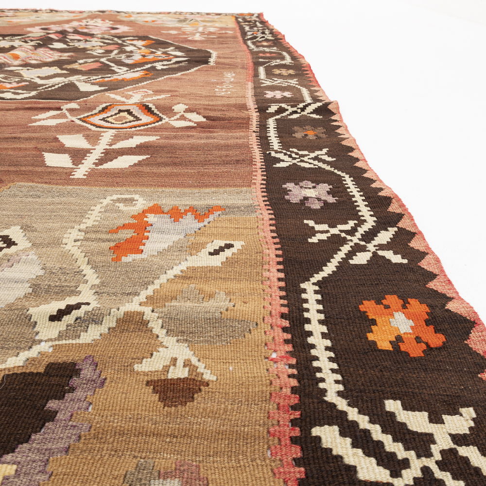 Auténtico Kilim Gocmen Lana hecha a mano sobre lana 181 X 330 Cm - 6' X 10' 10'' Marrón C005 ER23