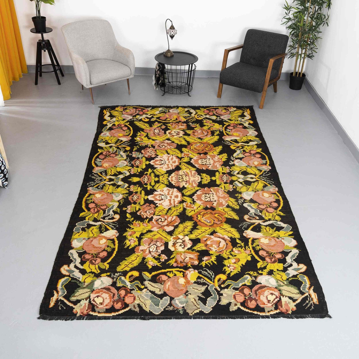 Auténtico Kilim Gocmen Lana hecha a mano sobre lana 200 X 335 Cm - 6' 7'' X 11' Amarillo C006 ER23