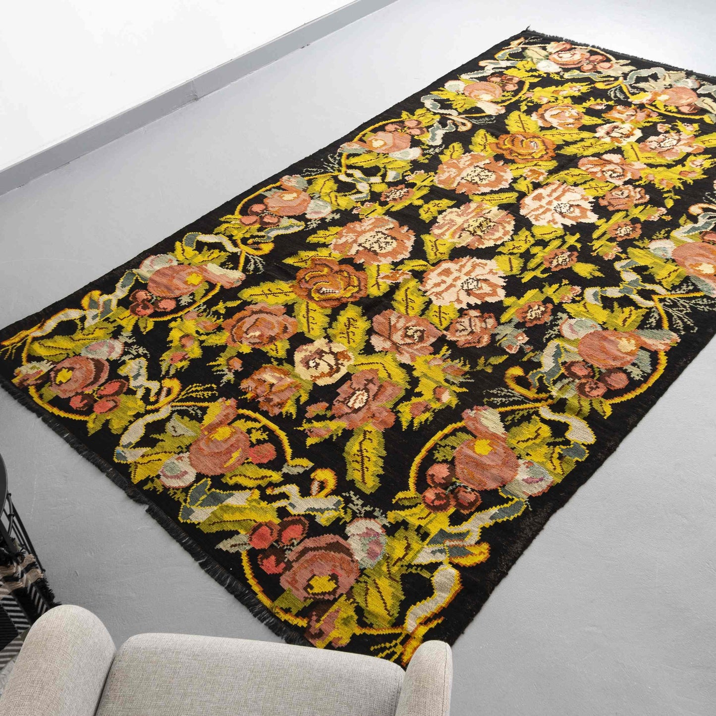 Auténtico Kilim Gocmen Lana hecha a mano sobre lana 200 X 335 Cm - 6' 7'' X 11' Amarillo C006 ER23