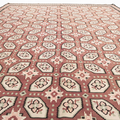 Auténtico Kilim Gocmen Lana hecha a mano sobre lana 231 X 312 Cm - 7' 7'' X 10' 3'' Rosa C004 ER23