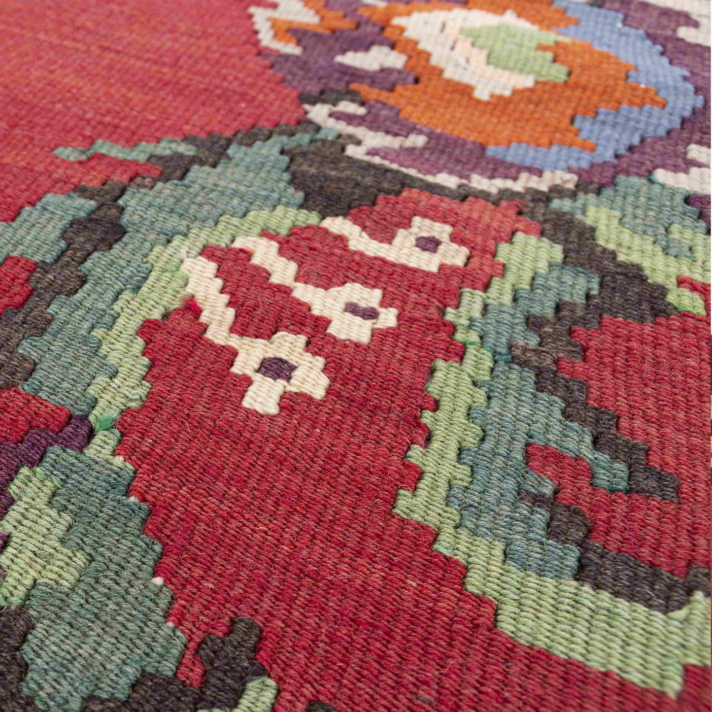 Kilim de lana sobre lana hecho a mano de Gocmen, 238 x 290 cm, 7' 10'' x 9' 7'', rojo C014 ER23