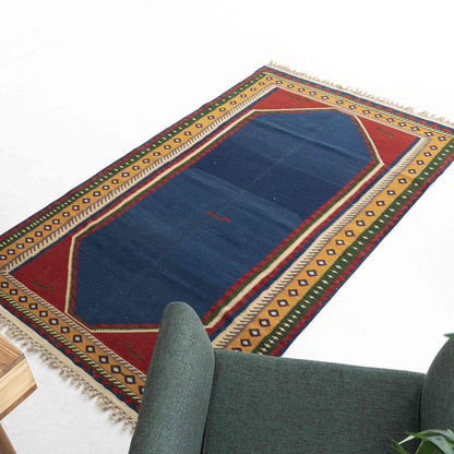 Oriental Kilim Konya Handmade Wool On Wool 132 x 210 Cm - 4' 4'' x 6' 11'' Navy Blue C012 ER12