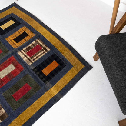 Oriental Kilim Patchwork Handmade Wool On Wool 141 x 215 Cm - 4' 8'' x 7' 1'' Navy Blue C012 ER12