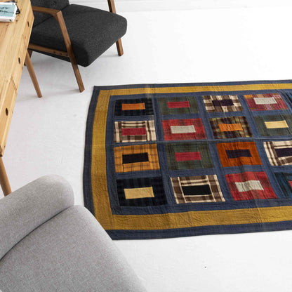 Oriental Kilim Patchwork Handmade Wool On Wool 141 x 215 Cm - 4' 8'' x 7' 1'' Navy Blue C012 ER12