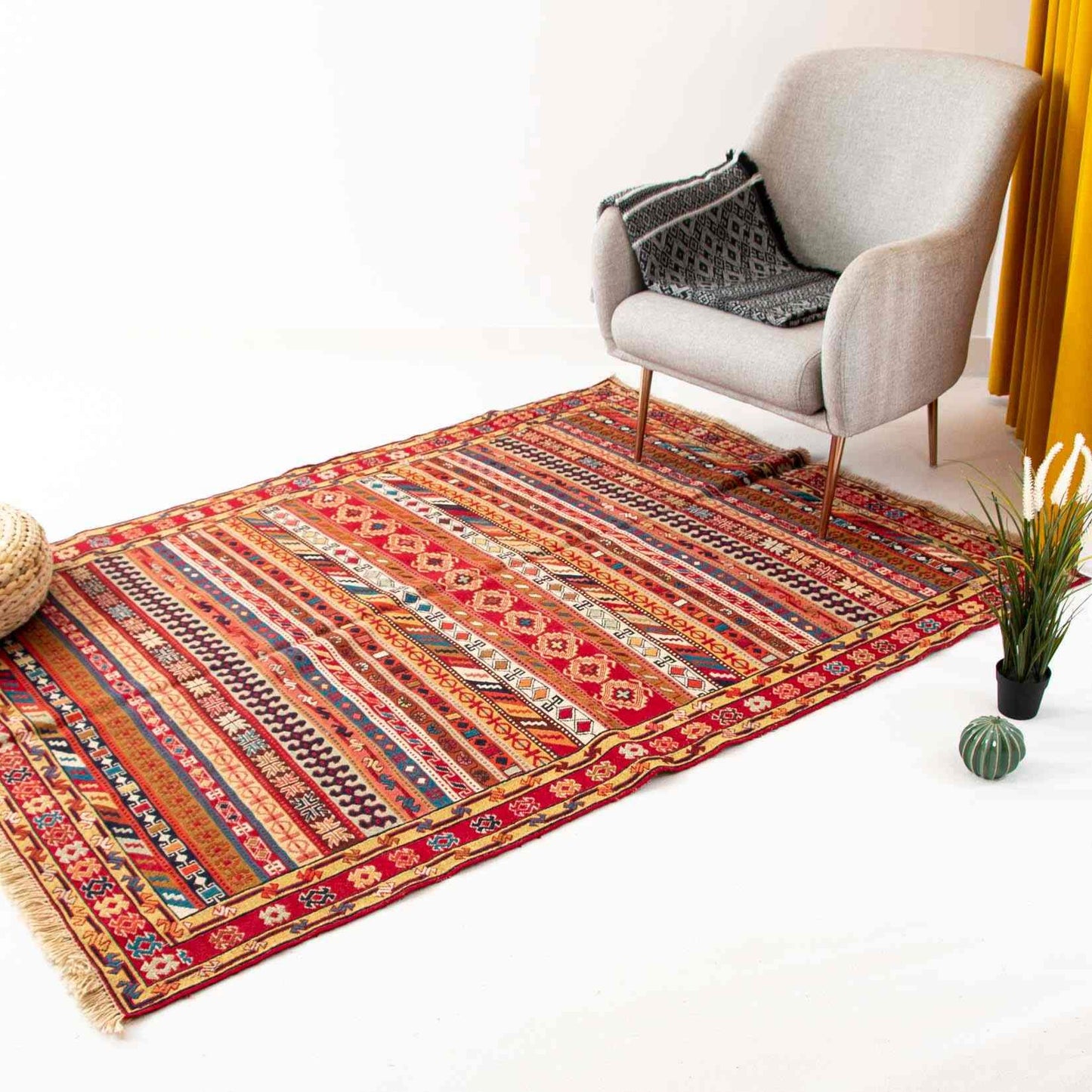 Oriental Kilim Rahrah Handmade Wool On Wool 146 X 195 Cm - 4' 10'' X 6' 5'' Red C014 ER12