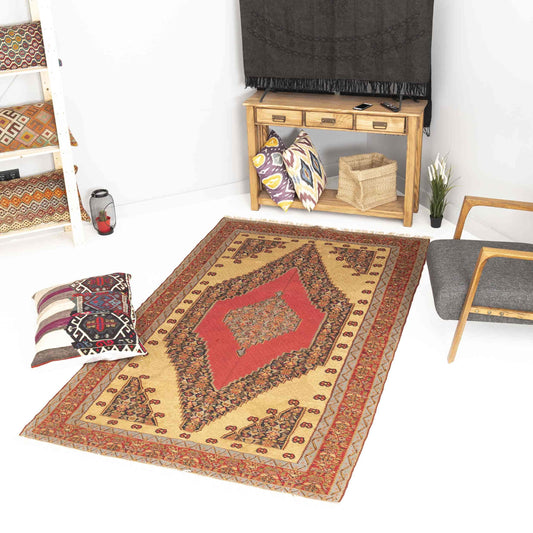 Oriental Kilim Sene Handmade Wool On Wool 148 x 257 Cm - 4' 11'' x 8' 6'' Red C014 ER12