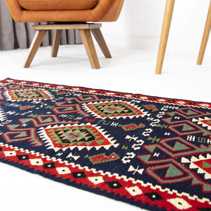 Oriental Kilim Van Handmade Wool On Wool 56 x 127 Cm - 1' 11'' x 4' 2'' Navy Blue C012 ER01