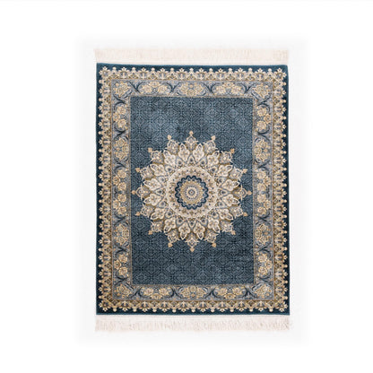 Oriental Rug Anatolian Hand Knotted Pure Silk - 84 X 109 Cm - 2' 10'' X 3' 7'' Blue C010 ER01