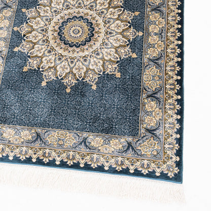 Oriental Rug Anatolian Hand Knotted Pure Silk - 84 X 109 Cm - 2' 10'' X 3' 7'' Blue C010 ER01