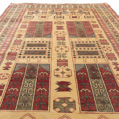 Oriental Rug Anatolian Hand Knotted Wool On Cotton 128 X 202 Cm - 4' 3'' X 6' 8'' Sand C007 ER01