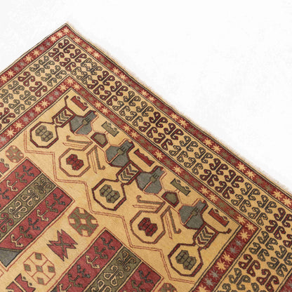 Oriental Rug Anatolian Hand Knotted Wool On Cotton 128 X 202 Cm - 4' 3'' X 6' 8'' Sand C007 ER01