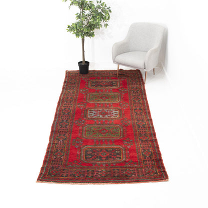 Oriental Rug Anatolian Hand Knotted Wool On Cotton 138 X 338 Cm - 4' 7'' X 11' 2'' Burgundy C021 ER12