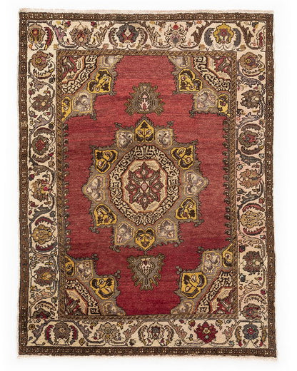 Oriental Rug Anatolian Hand Knotted Wool On Cotton 139 X 180 Cm - 4' 7'' X 5' 11'' Red C014 ER01