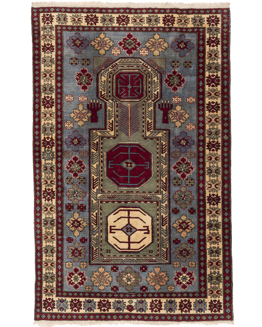 Oriental Rug Anatolian Hand Knotted Wool On Cotton 145 X 227 Cm - 4' 10'' X 7' 6'' Blue C010 ER12