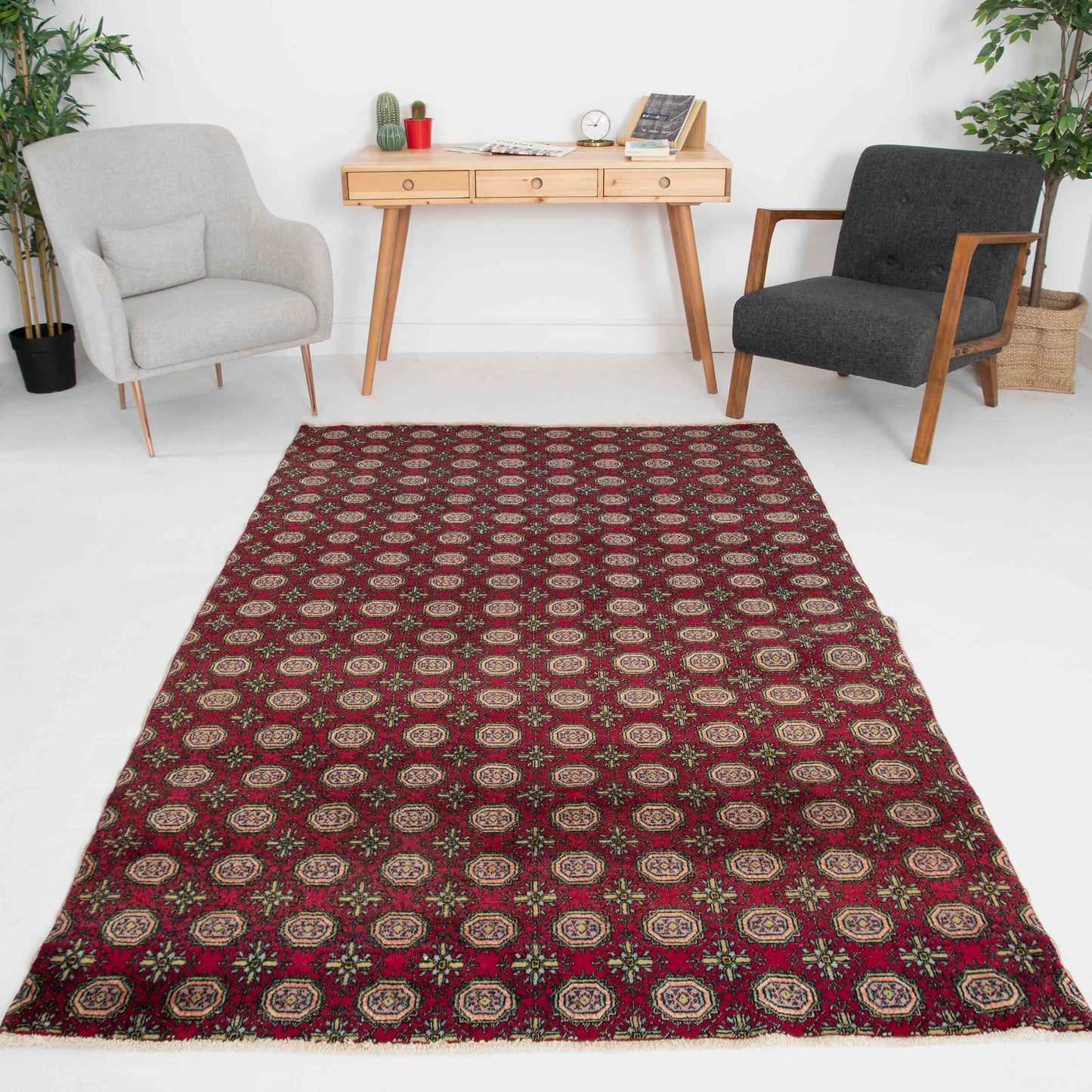 Oriental Rug Anatolian Hand Knotted Wool On Cotton 151 X 236 Cm - 5' X 7' 9'' Red C014 ER12