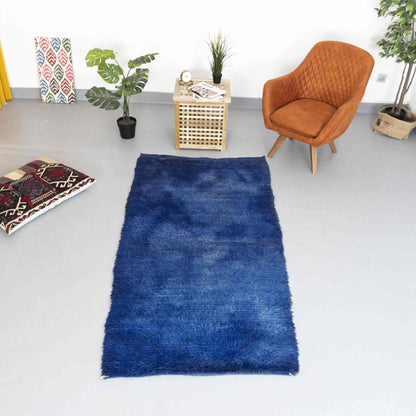 Oriental Rug Anatolian Hand Knotted Wool On Wool 113 X 239 Cm - 3' 9'' X 7' 11'' Navy Blue C012 ER01