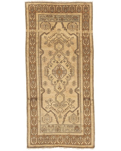 Oriental Rug Anatolian Hand Knotted Wool On Wool 116 X 240 Cm - 3' 10'' X 7' 11'' Sand C007 ER01