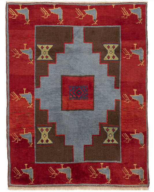 Oriental Rug Anatolian Hand Knotted Wool On Wool 121 X 157 Cm - 4' X 5' 2'' Red C014 ER01