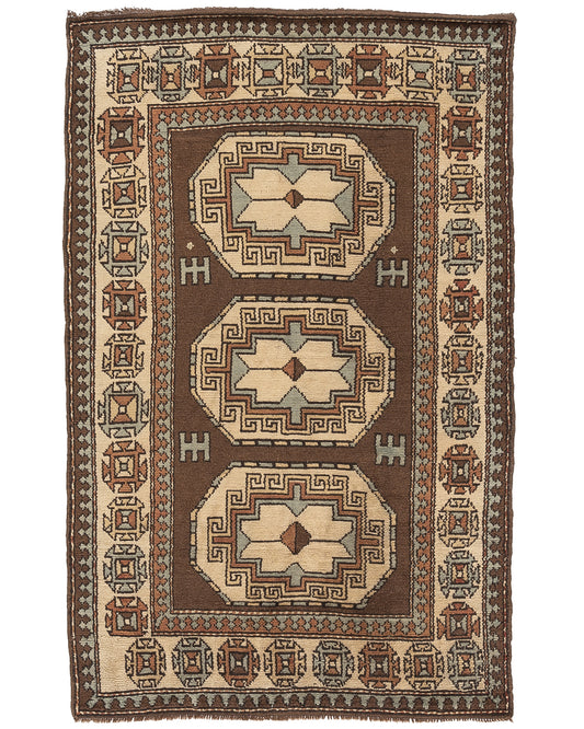 Oriental Rug Anatolian Hand Knotted Wool On Wool 125 X 200 Cm - 4' 2'' X 6' 7'' Brown C005 ER01