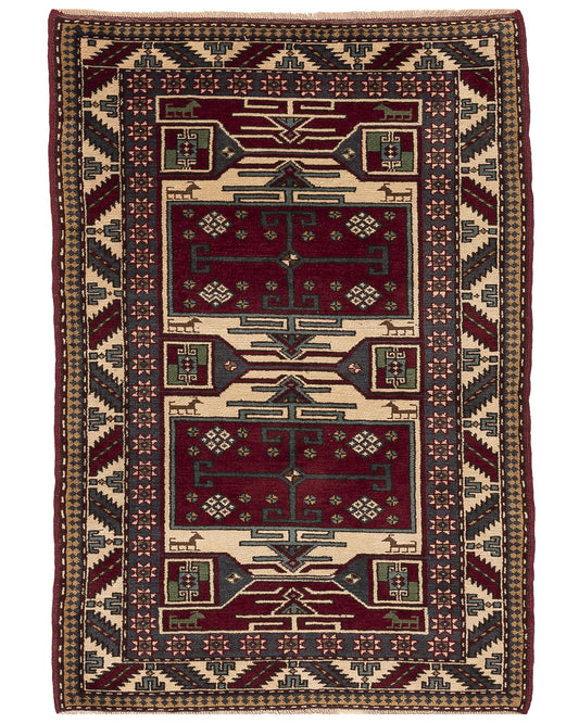 Oriental Rug Anatolian Hand Knotted Wool On Wool 127 X 182 Cm - 4' 2'' X 6' Burgundy C021 ER01