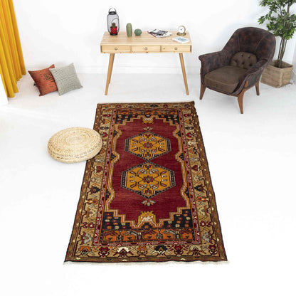 Oriental Rug Anatolian Hand Knotted Wool On Wool 130 X 278 Cm - 4' 4'' X 9' 2'' Red C014 ER12