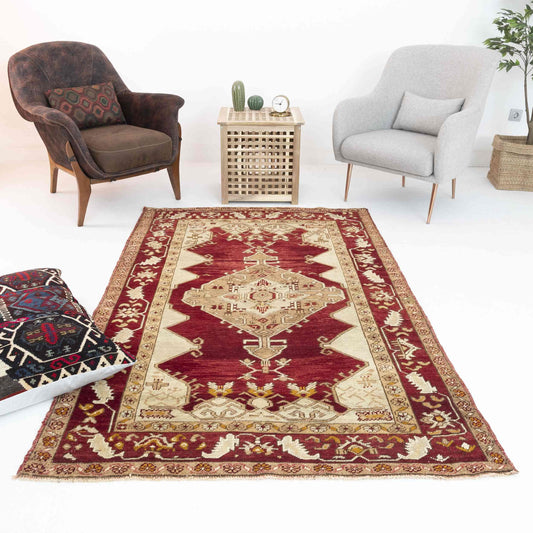 Oriental Rug Anatolian Hand Knotted Wool On Wool 135 X 211 Cm - 4' X 6'' 7' Burgundy C021 ER12