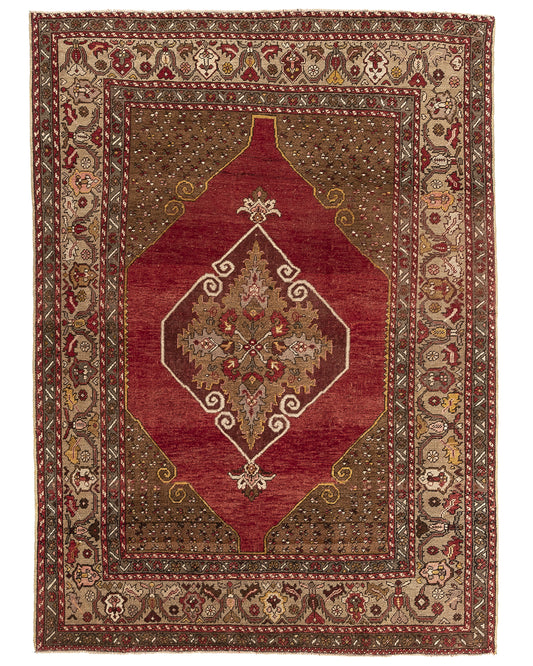 Oriental Rug Anatolian Hand Knotted Wool On Wool 143 X 198 Cm - 4' 9'' X 6' 6'' Red C014 ER12