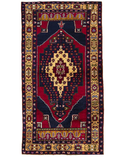 Oriental Rug Anatolian Hand Knotted Wool On Wool 145 X 272 Cm - 4' 10'' X 9' Navy Blue C012 ER12