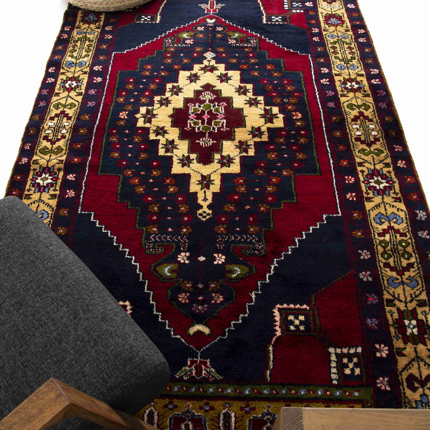 Oriental Rug Anatolian Hand Knotted Wool On Wool 145 X 272 Cm - 4' 10'' X 9' Navy Blue C012 ER12