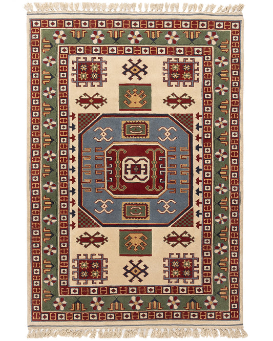 Oriental Rug Anatolian Hand Knotted Wool On Wool 150 X 214 Cm - 5' X 7' 1'' Green C015 ER12