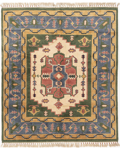 Oriental Rug Anatolian Hand Knotted Wool On Wool 197 X 223 Cm - 6' 6'' X 7' 4'' Green C001 ER12