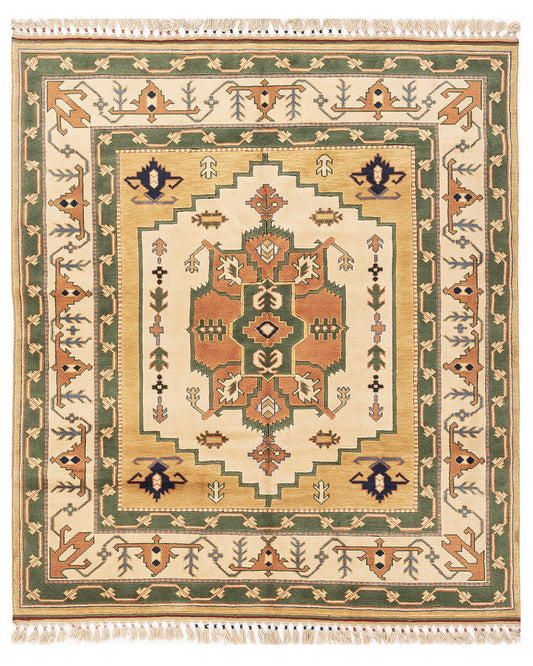 Oriental Rug Anatolian Hand Knotted Wool On Wool 200 X 224 Cm - 6' 7'' X 7' 5'' Green C015 ER12