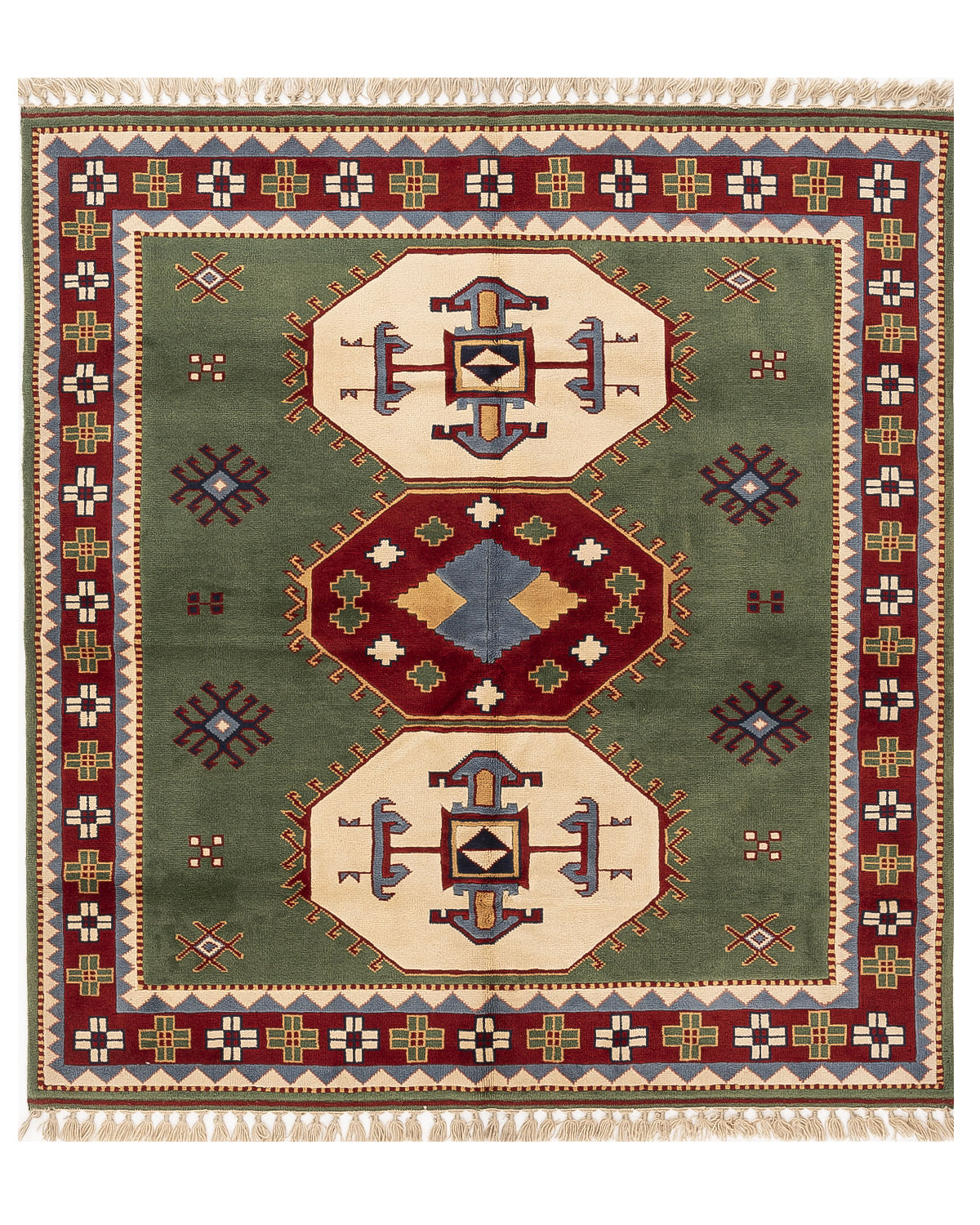 Oriental Rug Anatolian Hand Knotted Wool On Wool 204 X 217 Cm - 6' 9'' X 7' 2'' Green C003 ER12