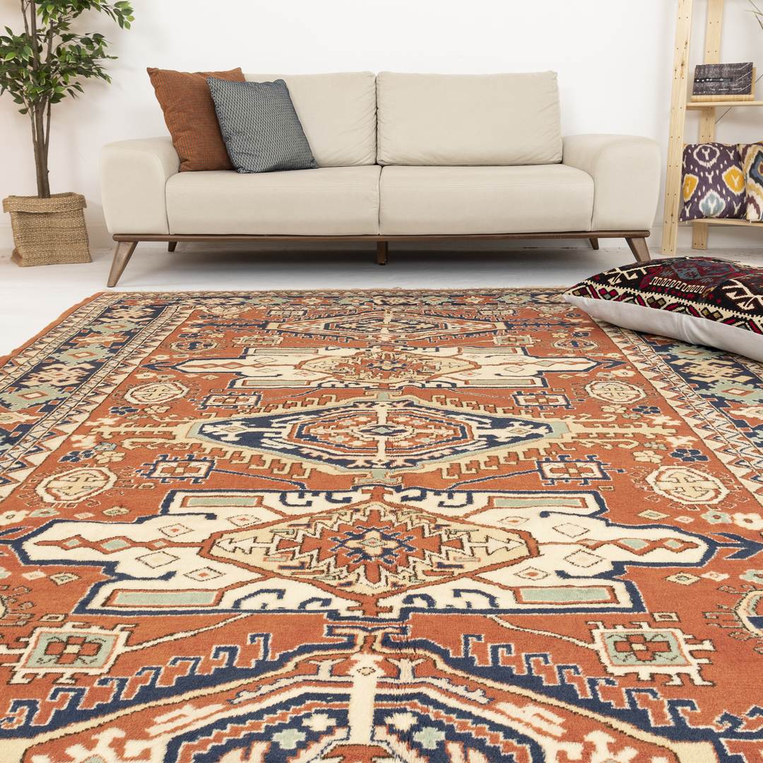 Oriental Rug Anatolian Hand Knotted Wool On Wool 206 X 322 Cm - 6' 10'' X 10' 7'' Orange C011 ER23