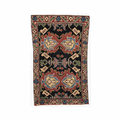 Oriental Rug Anatolian Hand Knotted Wool On Wool 63 X 106 Cm - 2' 1'' X 3' 6'' Black C002 ER01