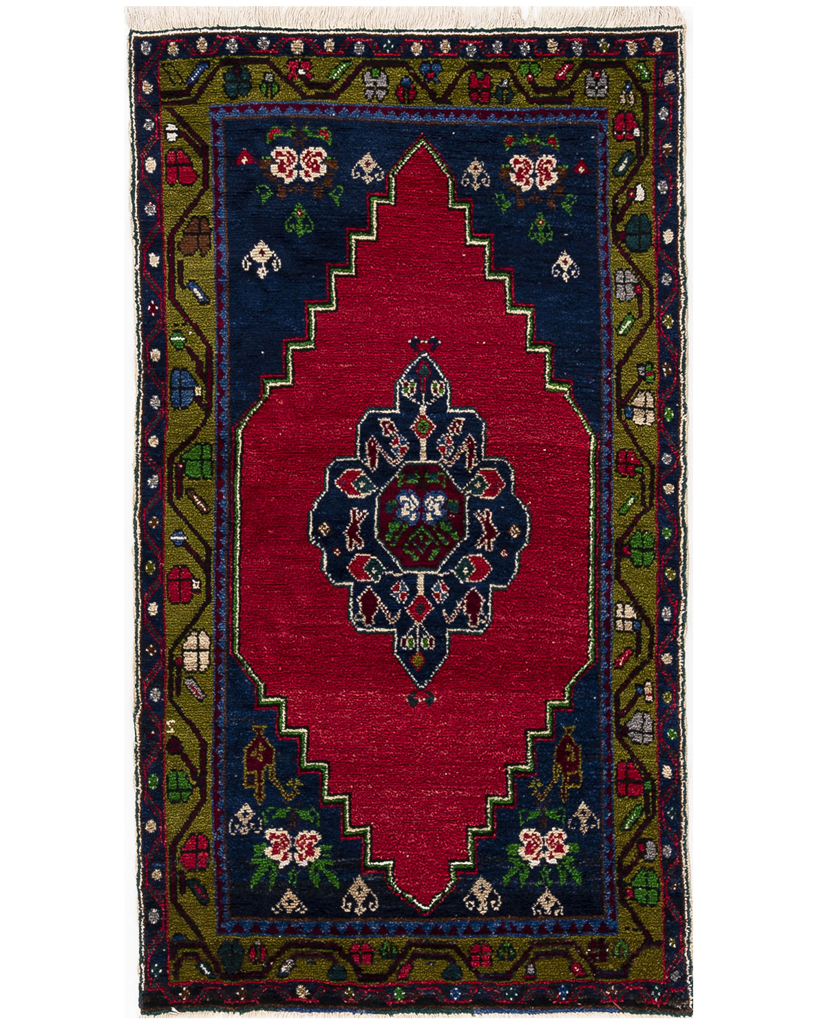 Oriental Rug Anatolian Handmade Wool On Cotton 109 X 186 Cm - 3' 7'' X 6' 2'' Navy Blue C012 ER01