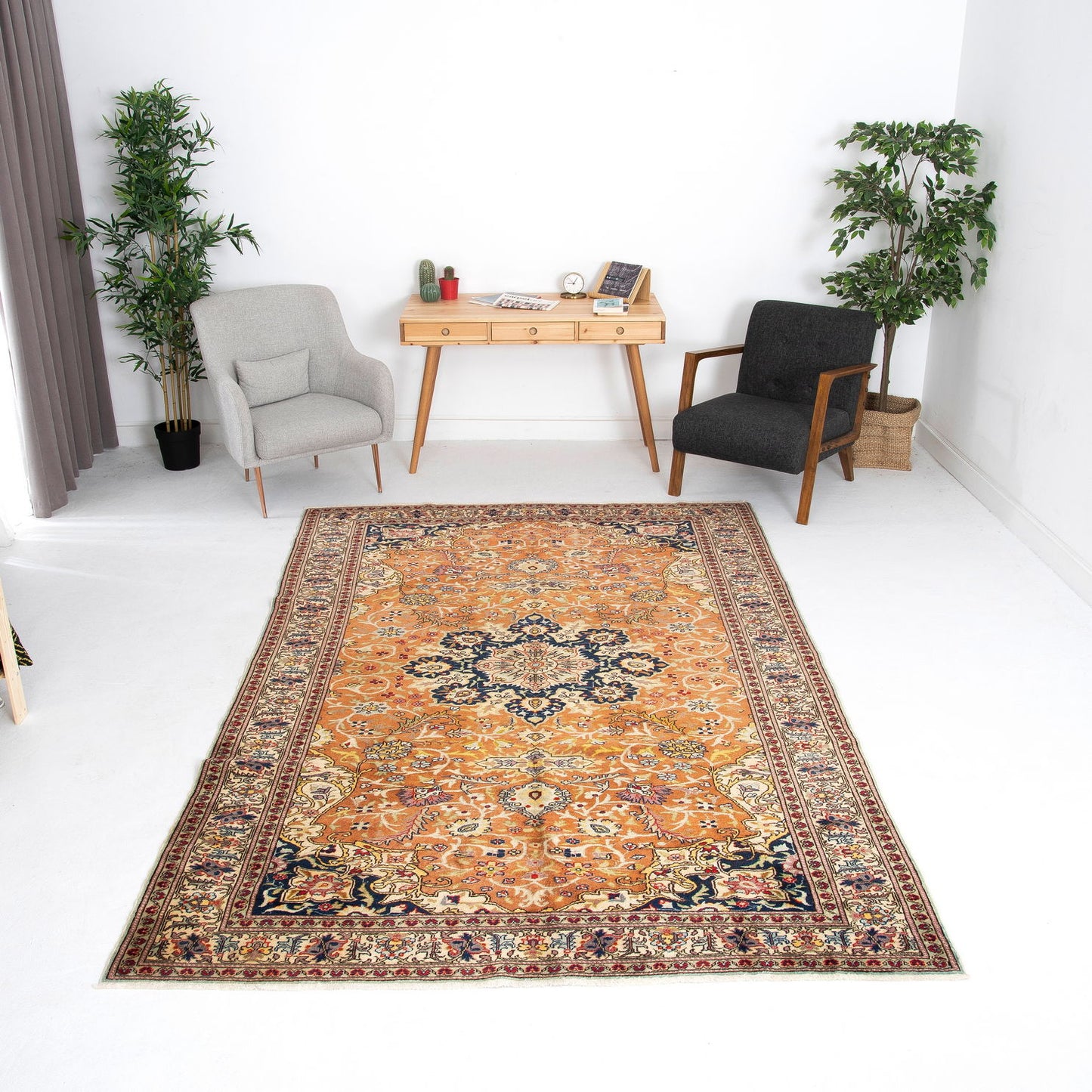 Oriental Rug Anatolian Handmade Wool On Cotton 194 X 295 Cm - 6' 5'' X 9' 9'' Orange C011 ER23