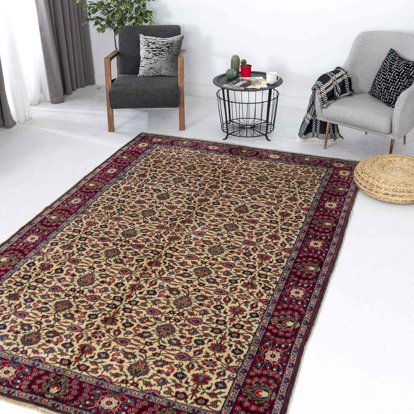 Oriental Rug Anatolian Handmade Wool On Cotton 196 X 290 Cm - 6' 6'' X 9' 7'' Fuchsia C020 ER12