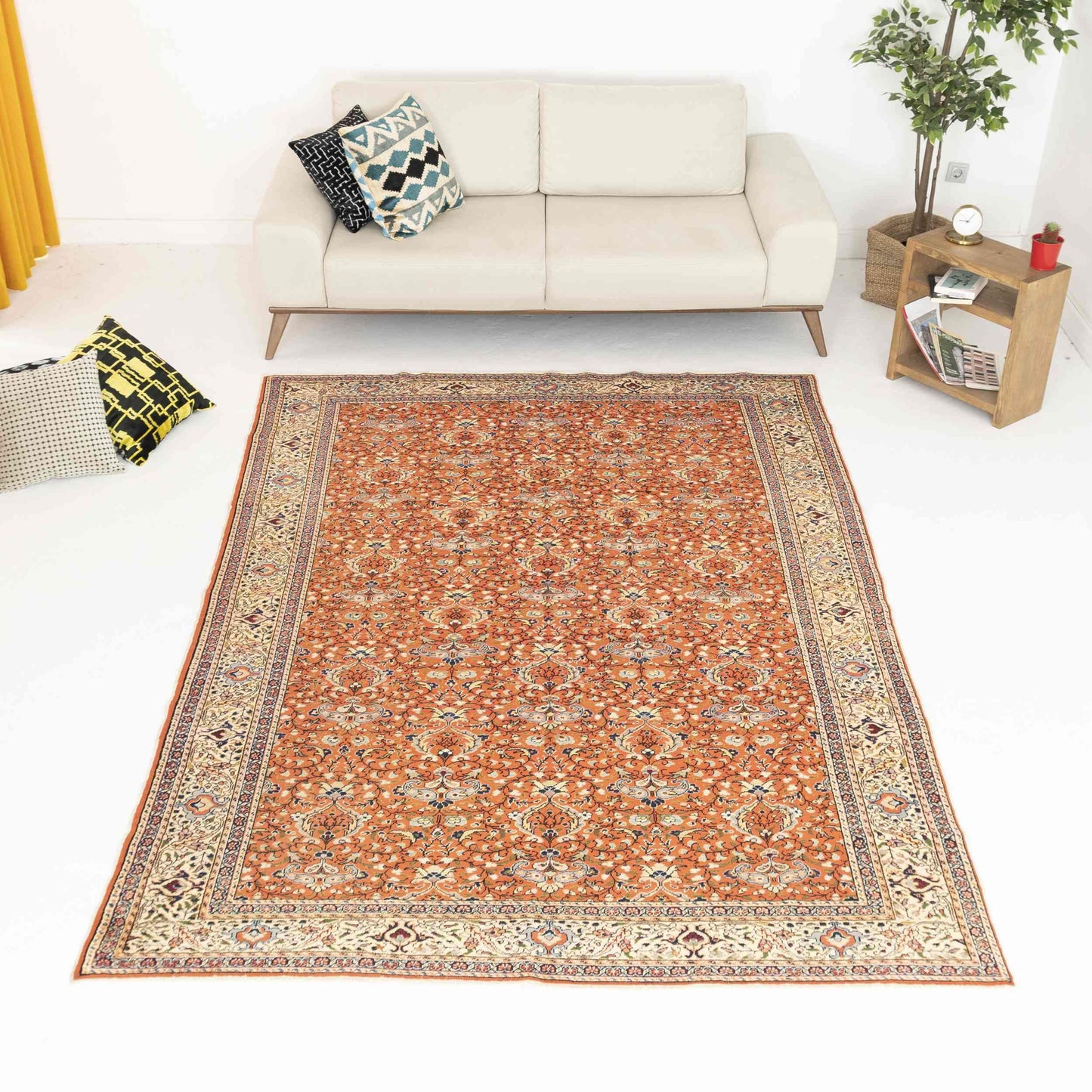 Oriental Rug Anatolian Handmade Wool On Cotton 197 X 282 Cm - 6' 6'' X 9' 4'' Orange C011 ER12