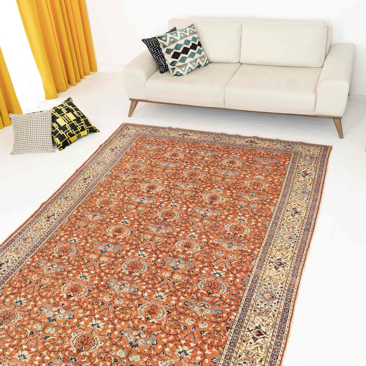 Oriental Rug Anatolian Handmade Wool On Cotton 197 X 282 Cm - 6' 6'' X 9' 4'' Orange C011 ER12