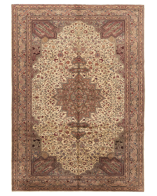 Oriental Rug Anatolian Handmade Wool On Cotton 200 X 284 Cm - 6' 7'' X 9' 4'' Brown C005 ER12