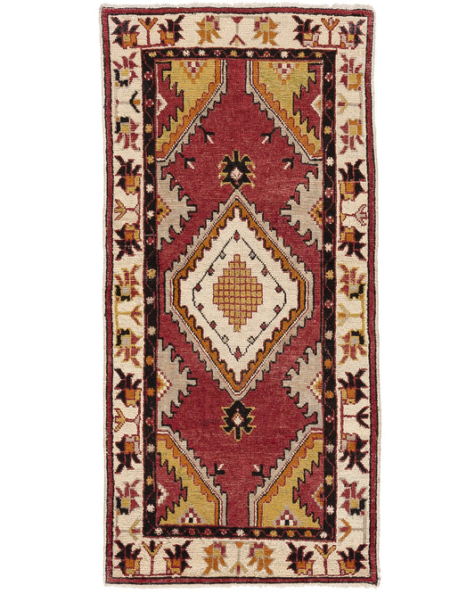 Oriental Rug Anatolian Handmade Wool On Cotton 80 X 163 Cm - 2' 8'' X 5' 5'' Red C014 ER01