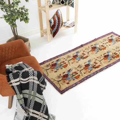 Oriental Rug Anatolian Handmade Wool On Cotton 81 X 200 Cm - 2' 8'' X 6' 7'' Sand C007 ER01