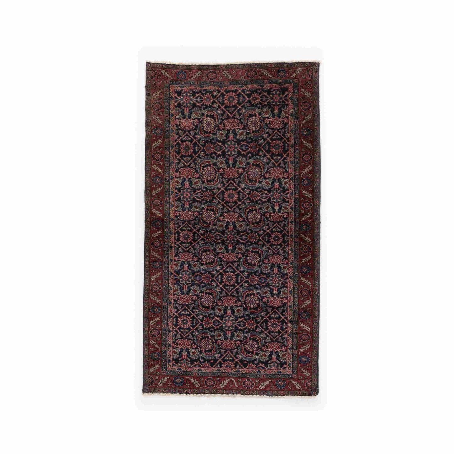 Oriental Rug Anatolian Handmade Wool On Cotton 96 X 180 Cm - 3' 2'' X 5' 11'' Navy Blue C012 ER01